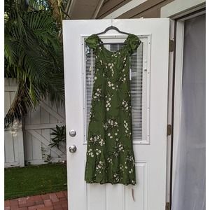 New Reformation Lomita Butterfly Green Floral Midi Dress, Size 6